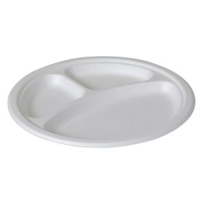 PLATE, ROUND, WHITE, 3 COMPARTMENT, 10.25 INCHES, BIODEGRADABLE