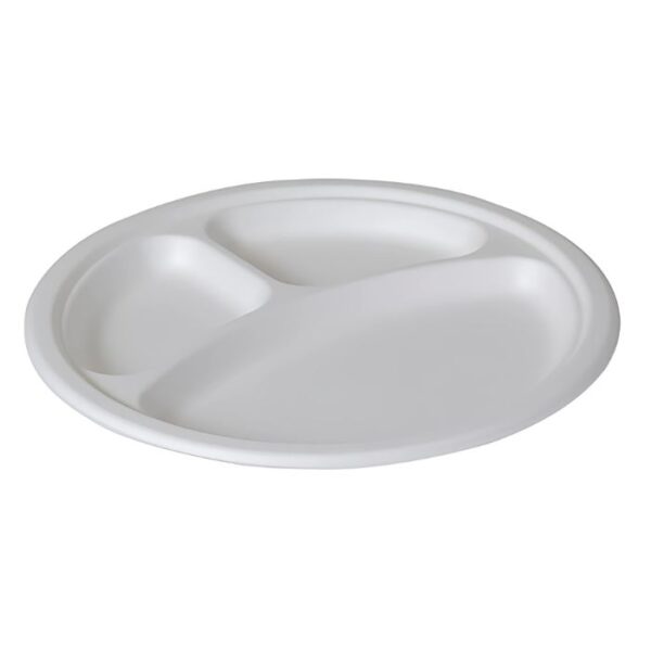 PLATE, ROUND, WHITE, 3 COMPARTMENT, 10.25 INCHES, BIODEGRADABLE