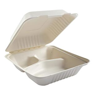 TRAY, MESS, 3 COMPARTMENT, CLAMSHELL,  WHITE, 9.5 X 8 X3.5 INCHES BIODEGRADABLE ( 200 EA/ PG )  200 EA