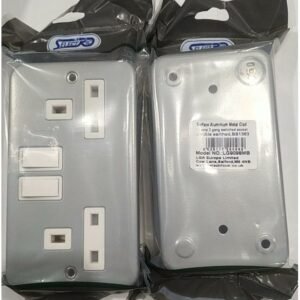 SOCKET, SWITCH, METAL CLAD, 2 GANG, GRAY, 13A