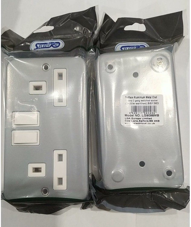 SOCKET, SWITCH, METAL CLAD, 2 GANG, GRAY, 13A