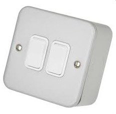 LIGHT-SWITCH, METALCLAD, 2 WAY, 2 GANG, 230V, 10A