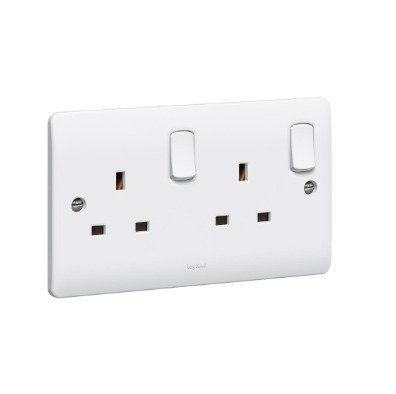 SOCKET OUTLET, PLUG-IN, SWITCHED, WHITE, 2 GANG, 230V, 13A