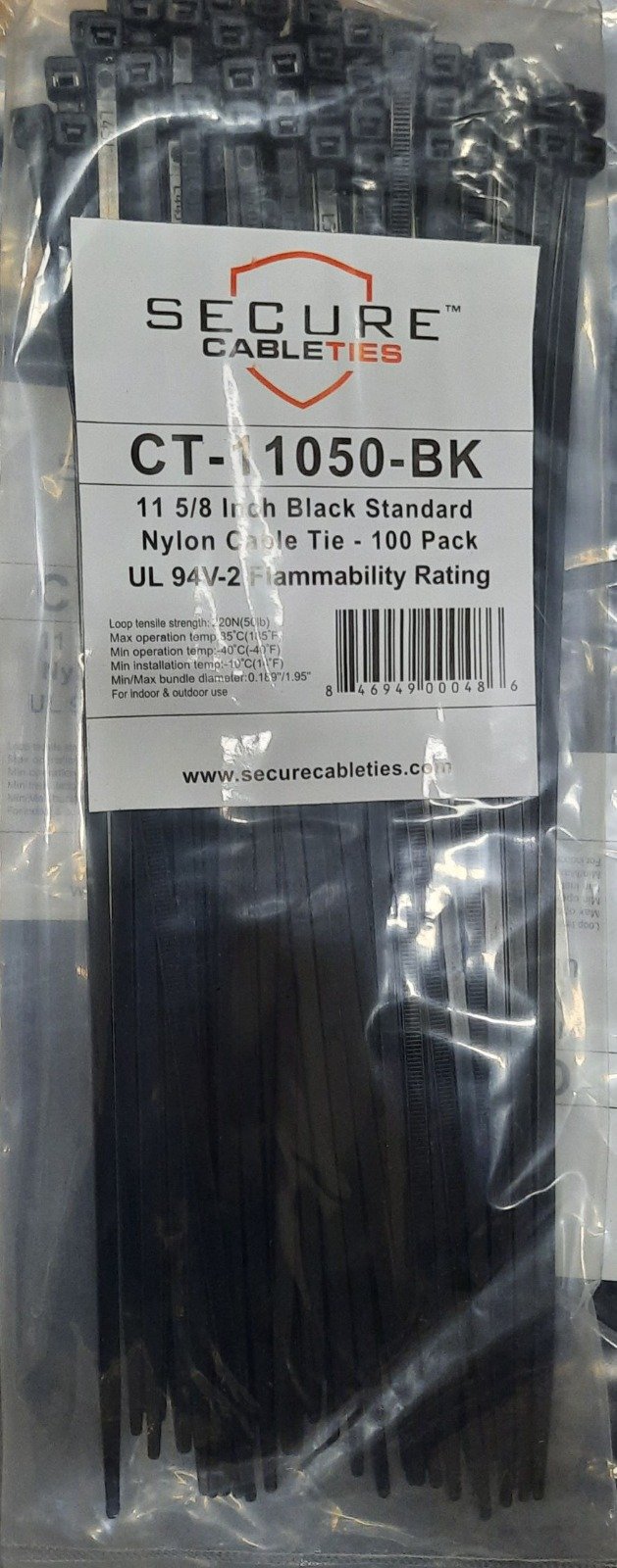 STRAP, TIE DOWN, ELECTRICAL, COMPON (CABLE TIE), BLACK, 50 LBS, 4.6 MM X 11.02 INCHES