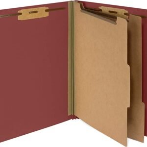 FOLDER, FILE, DIVIDER w/ FASTENER, DOUBLE-FOLD, RED, 0.025 X 2 X 11.750 INCHES