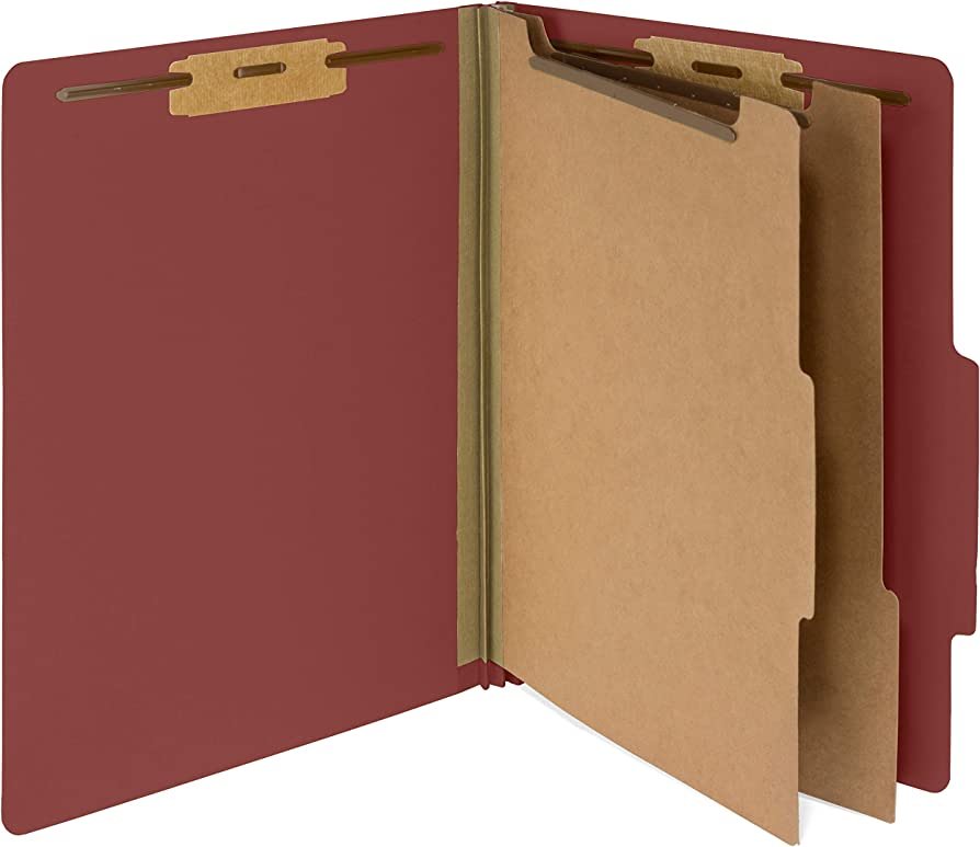 FOLDER, FILE, DIVIDER w/ FASTENER, DOUBLE-FOLD, RED, 0.025 X 2 X 11.750 INCHES