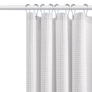 CURTAIN, SHOWER, POLYESTER, w/METAL RING HOLE, WHITE