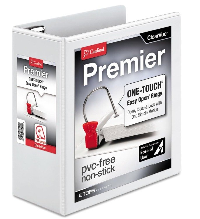 BINDER, LOOSE-LEAF, D-RING, WHITE, 4 INCHES