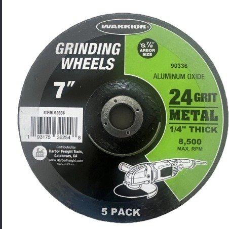 GRINDING WHEEL 7" 24 GRIT METAL 1/4" THICK ALUMINUM OXIDE