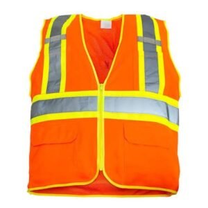VEST, HIGH VISIBILITY, MESH, w/WINDOW, ORANGE,