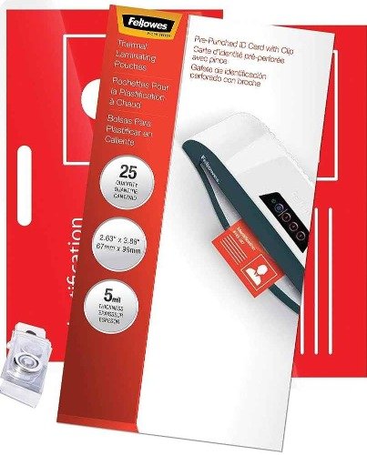 PLASTIC SHEET, LAMINATED, DECORATION, ID CARD, CLEAR, 2 5/8 X 3 7/8 INCHES, MANUFACTURER: FELLOWES INC, NATIONAL LAMINATING INC, MODEL: 52015, MILITARY5MILGSA1,