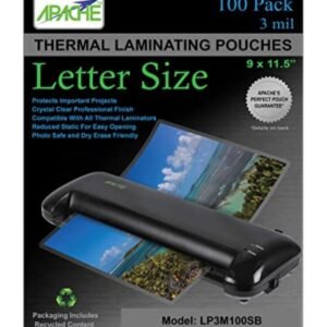POUCHES, LAMINATING, THERMAL, CLEAR, 100 PCS, 9 X 11.5 INCHES, MANUFACTURER: APACHE, MODEL: X000POGT43,