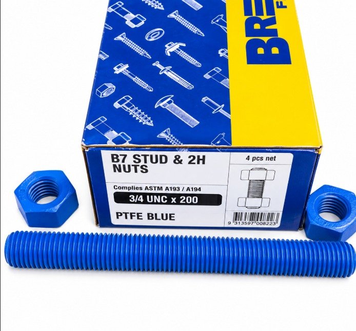 STUD, PLAIN, (STUDBOLT), w/NUTS, PTFE BLUE,
