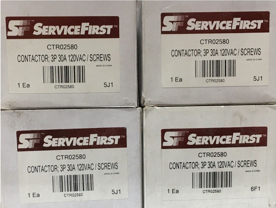 CONTACTOR, 3 POLE, 30A, 110-120V COIL, 600VAC, TRANE, CTR02580 CONTACTOR, 3 POLE, 30AMPS