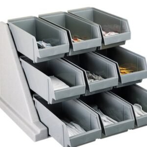 SPECKLED GRAY VERSA SELF SERVE CONDIMENT BIN STAND SET WITH 3-TIER STAND AND 12" CONDIMENT BINS,CONDIMENT ORGANIZER RACK WITH 9 BINS.
