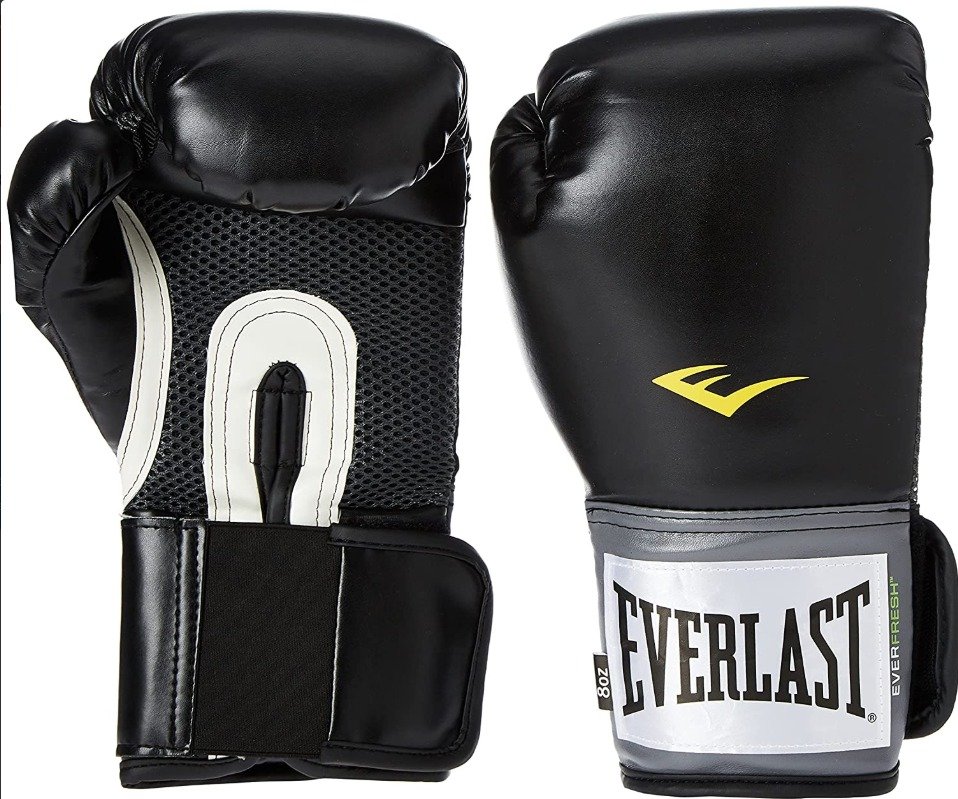 GLOVES, BOXING TRAINING, SYNTHETIC LEATHER, BLACK, 16 OZ,