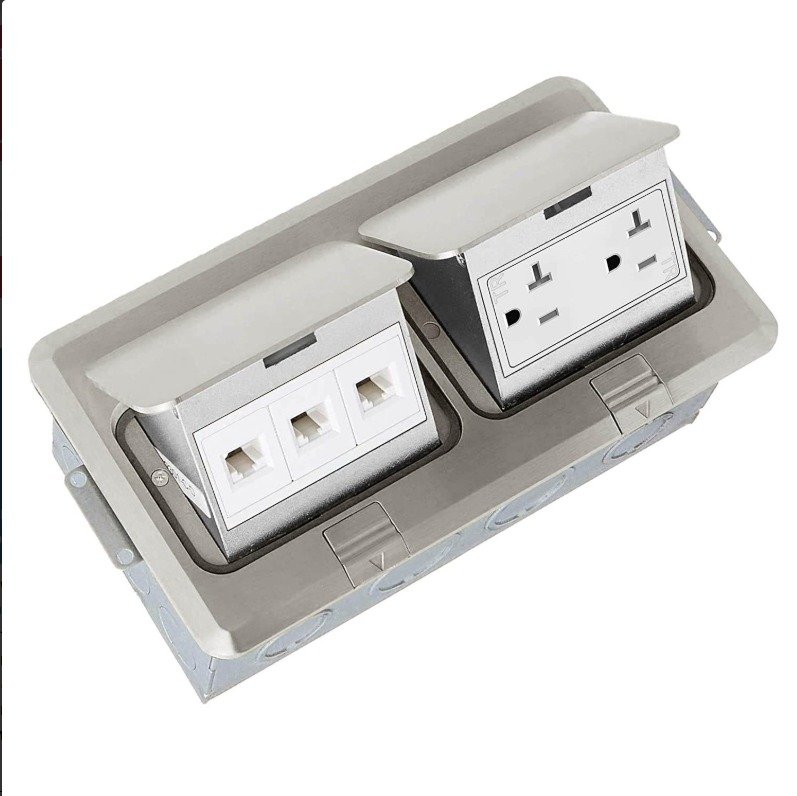 SWITCH, BOX, POP-UP, FLOOR, 2-GANG, STAINLESS STEEL, SILVER, 110-220V, 10-20A, WENZHOU,