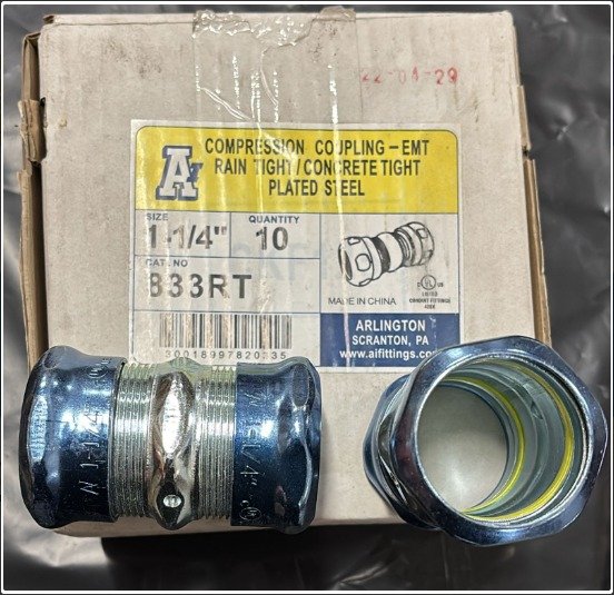 COUPLING, ELECTRICAL CONDUIT, COMPRESSION, RAIN TIGHT, EMT, STEEL