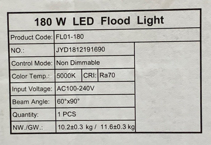 FIXTURE, LIGHTING, LED, FLOOD, 5000K, 50/60HZ,
