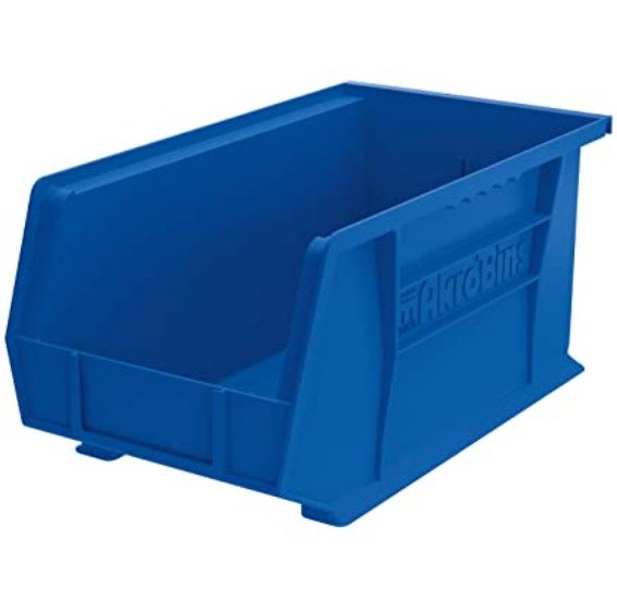 BIN, STORAGE, STACKABLE, POLYPROPYLENE, BLUE, 18 X 8 X 9 IN