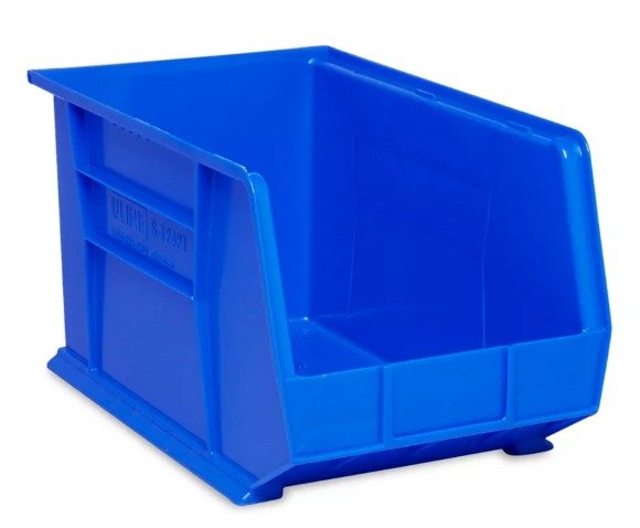 BIN, STORAGE, STACKABLE, POLYPROPYLENE, BLUE, 18 X 11 X 10 IN