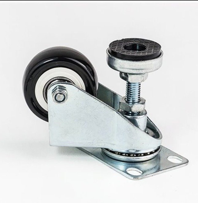 CASTER, SWIVEL, W/ ADJUSTER FOOT, STEEL/RUBBER, BLACK, 50 MM