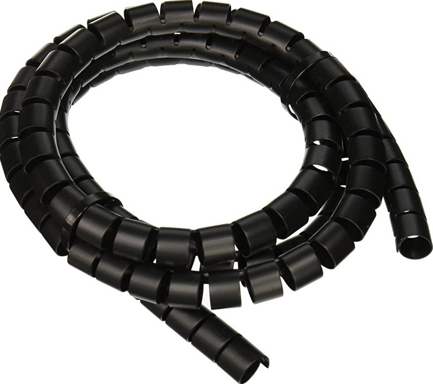 PROTECTOR, CABLE, SPIRAL WRAPPING BAND, w/ CLIP, POLYETHYLENE, BLACK