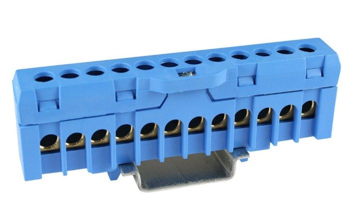 BUS, CONDUCTOR, (BUS BAR), TERMINAL STRIP, BLUE, 12 POLES,