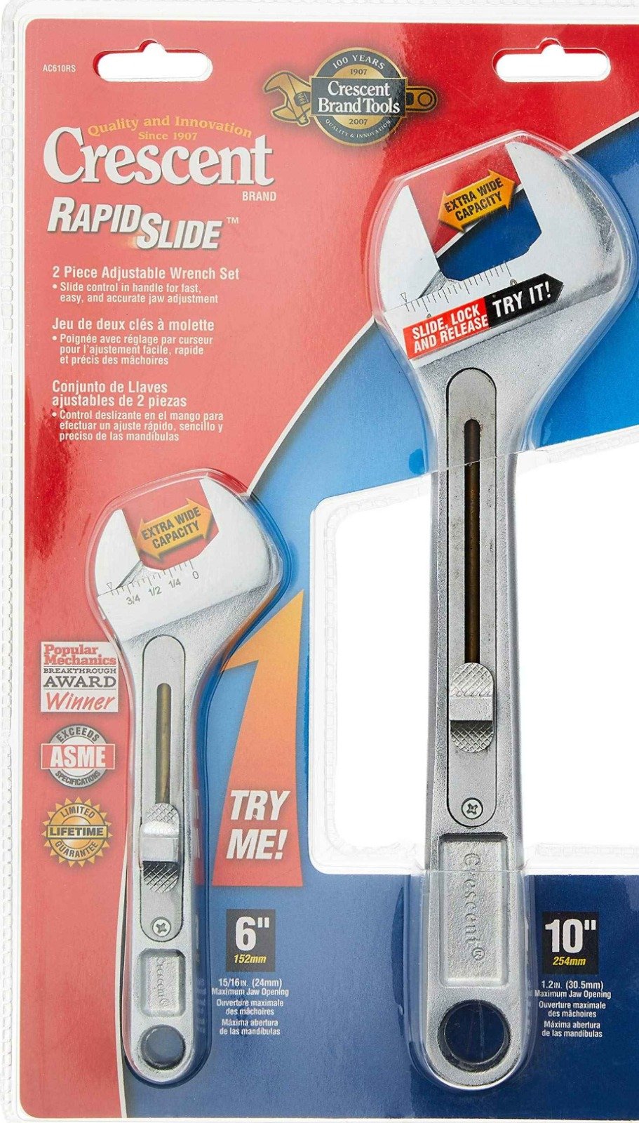 WRENCH SET, SLIDE ADJUSTABLE HANDLE, STEEL, 6-1/2 X 10-1/2 INCHES, 2 PIECES