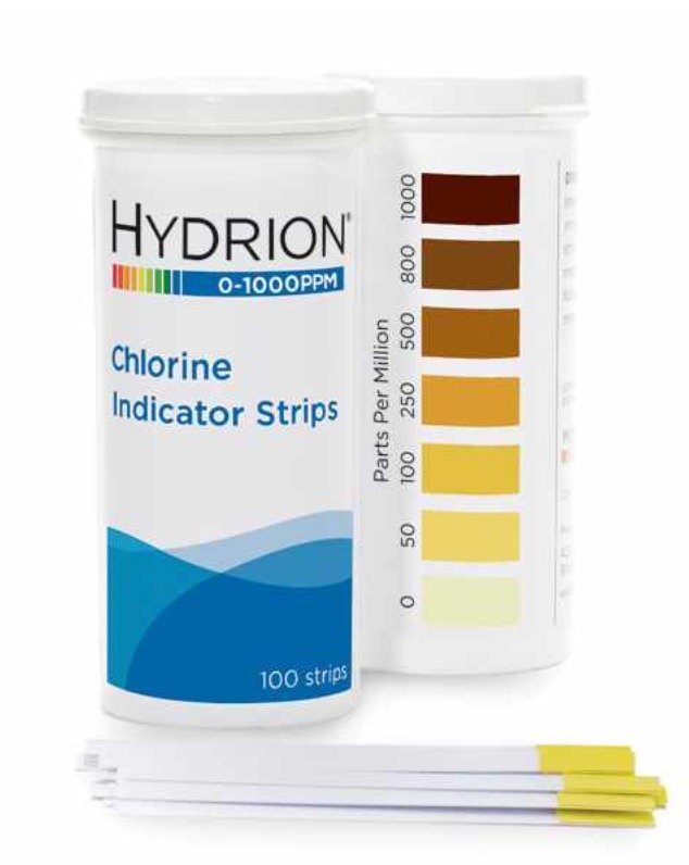 TEST PAPER, CHLORINE, 0-1000 PPM, 100 STRIPS