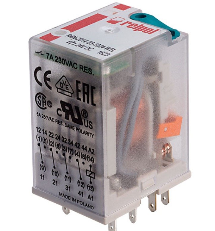 RELAY, ELECTROMAGNETIC, 4PDT, 230V AC, 6A