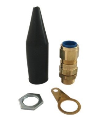 STUFFING TUBE (CABLE GLAND), W/EARTH TAG, BRASS, CW, 63 MM