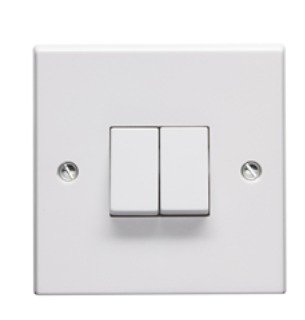 LIGHT-SWITCH, 2 WAY, 2 GANG, WHITE, 230V, 10A