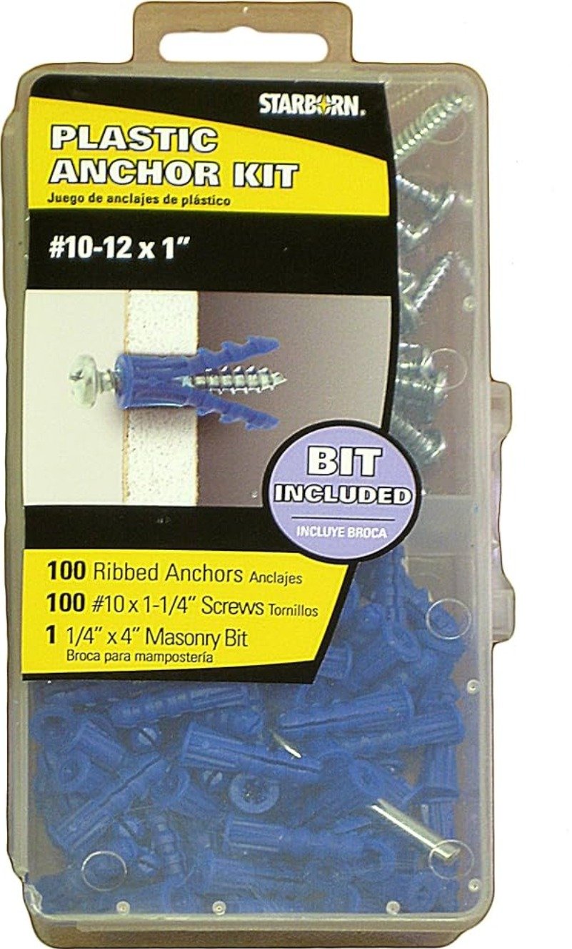 ANCHOR, KIT, WALL, PLASTIC, w/ SCREWS, 1-1/4 INCHES