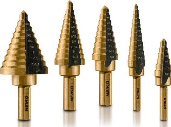 DRILL, MULTI-STEP, (BIT), HIGH SPEED STEEL, TITANIUM, 50 SIZES