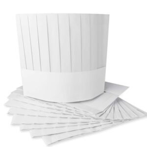 CAP, FOOD HANDLER'S, CHEF, DISPOSABLE, PAPER, WHITE, 9 INCHES,