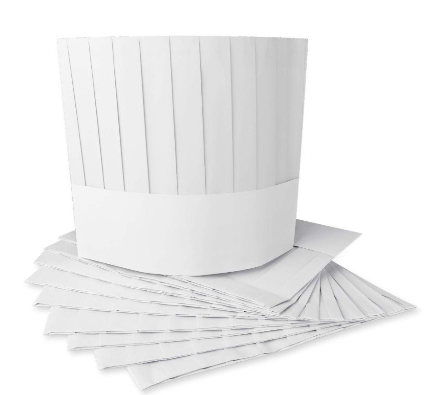 CAP, FOOD HANDLER'S, CHEF, DISPOSABLE, PAPER, WHITE, 9 INCHES