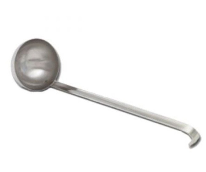 LADLE, KITCHEN, HOOKED, STAINLESS STEEL, 6OZ, 12-3/8 X 3-5/8 INCHES