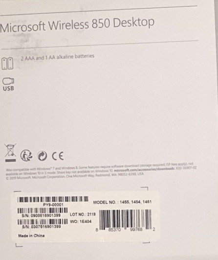 KEYBOARD, WIRELESS, 850 W/MOUSE, COMBO, 15 FEET