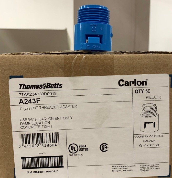 ADAPTER, ENT MALE, THREADED, PVC