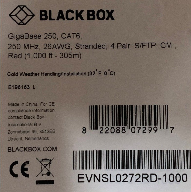CABLE, CAT6, 250-MHZ, RED