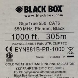 CABLE, CAT6, PVC, UNSHIELDED, BLACK, 23 AWG, 550 MHZ