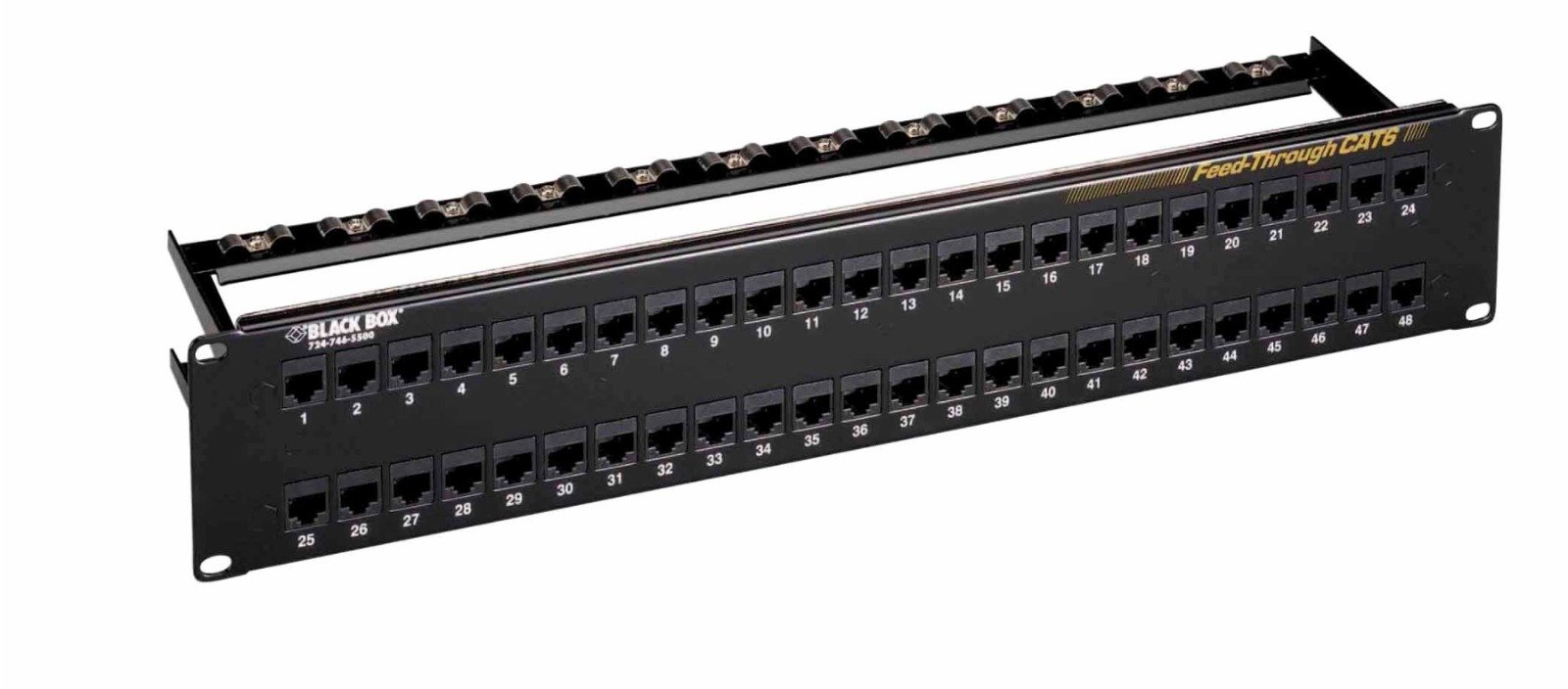 PANEL, PATCHING, FEED-THROUGH, CAT6, RJ-45, 2U, UNSHIELDED