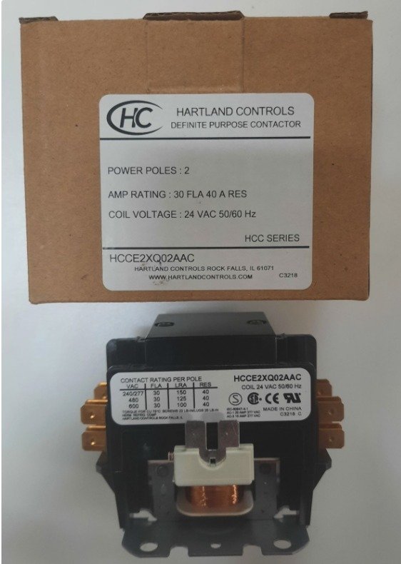 CONTACTOR, 2 POLE, 24V, 40A