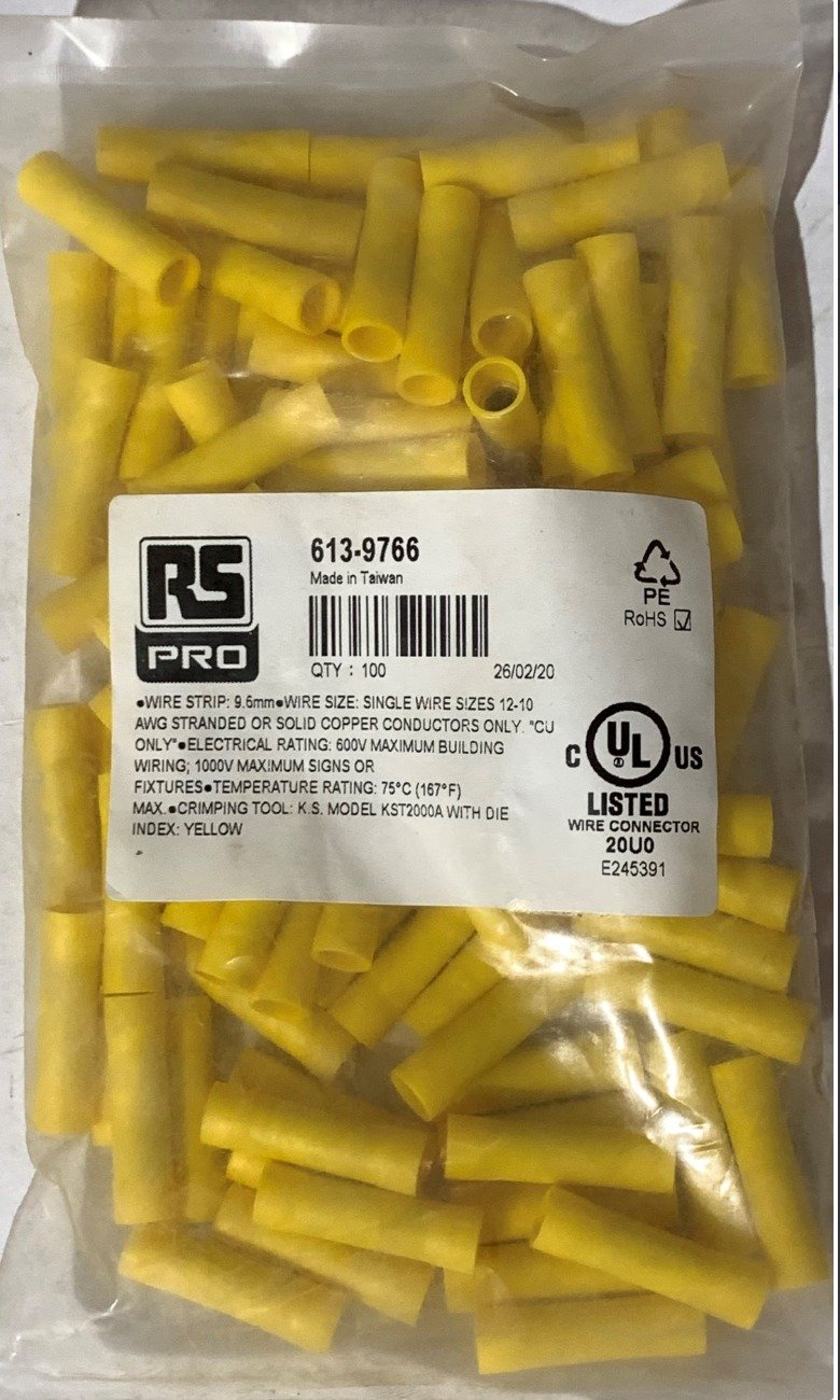 BUTT SPLICE, CONNECTOR, 12 AWG (4MM),