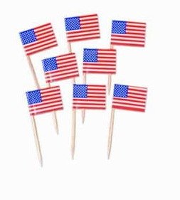 PATRIOTIC DECORATION, US FLAG PICKS, PAPER/WOOD STICK, 2.5 INCH, 50 PIECES