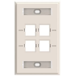 PLATE, WALL, ELECTRICAL (FACEPLATE), LABELLED, THERMOPLASTIC, 1 GANG, 4 PORT, LIGHT ALMOND, MANUFACTURER: COMMSCOPE,