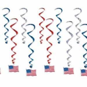 DECORATION SET, HANGING, AMERICAN FLAG, FOIL/MYLAR/CARDBOARD