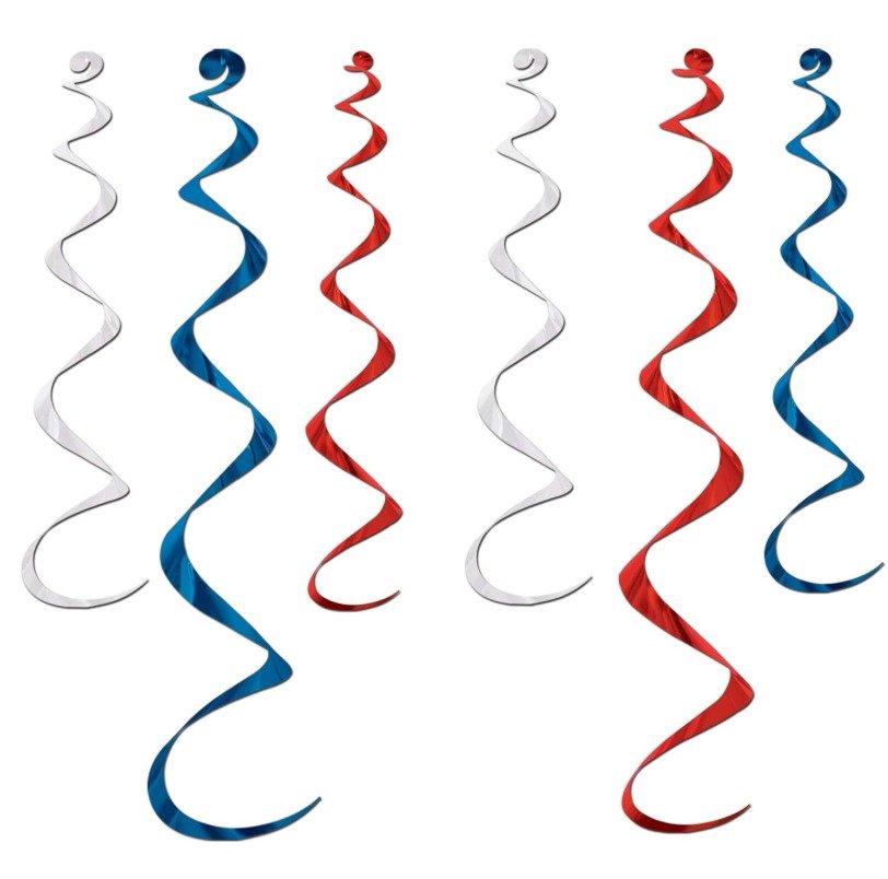 PATRIOTIC DECORATION, TWIRLY WHIRLYS, RED/WHITE/BLUE, 24 & 36 INCHES