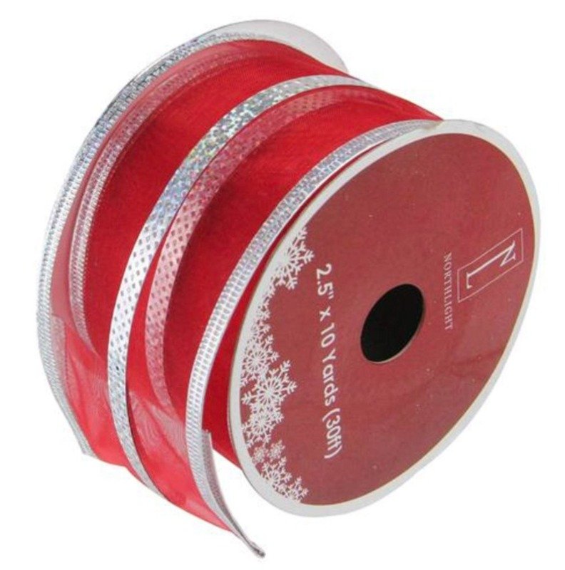 DECORATION, CRAFT RIBBON, RED FLORAL, NYLON/WIRE